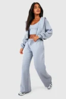 3-Piece Loungewear Set - Cropped Hoodie, Top & Wide-Leg Joggers