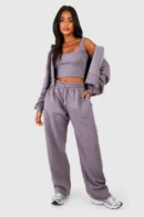 Deep Hem Crop Top 3 Piece Hooded Tracksuit