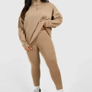 Plus Oversized Half Zip & Legging Set