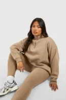 Plus Oversized Half Zip & Legging Set