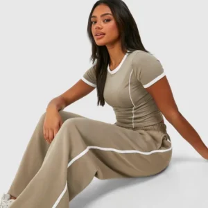 Piping Detail T-Shirt & Straight Leg Jogger Set
