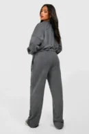Acid Wash Seam Detail Crop Zip Through Bomber Tracksuit