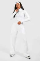 Rib Seam Detail Double Zip Top & Straight Leg Jogger Set