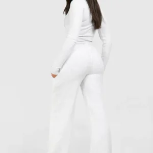Rib Seam Detail Double Zip Top & Straight Leg Jogger Set
