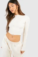 Double Zip Long Sleeve Rib Top & Straight Leg Jogger Set