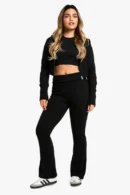 Petite Deep Hem Shrunken Zip Through & Flared Jogger Tracksuit