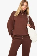 Button Detail Collared Sweatshirt & Straight Leg Jogger Set