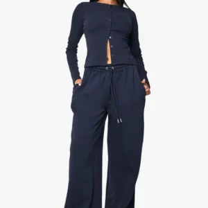 Rib Button Through Long Sleeve Tracksuit